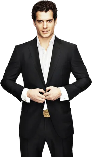 Confident Businessmanin Black Suit PNG Image