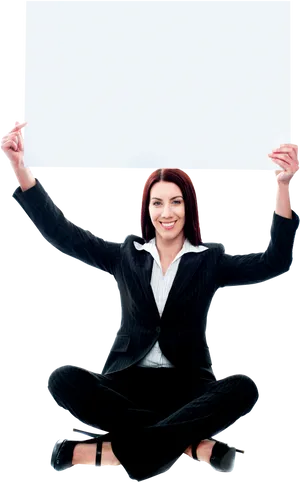 Confident Businesswoman Presenting Blank Space PNG Image