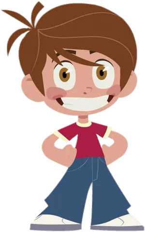 Confident Cartoon Boywith Brown Hair PNG Image