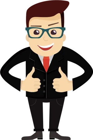 Confident Cartoon Businessman Thumbs Up PNG Image