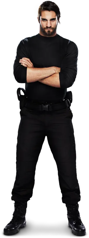 Confident Manin Black Outfit PNG Image