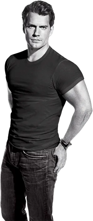 Confident Manin Black Tee PNG Image