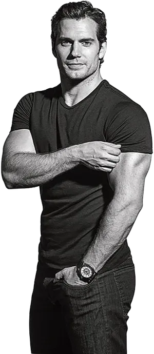 Confident Manin Black Tee PNG Image