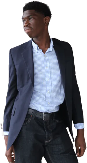 Confident Manin Navy Blazer PNG Image