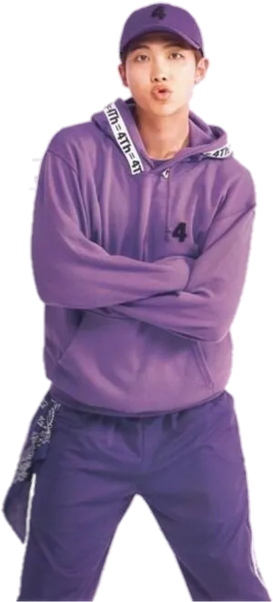 Confident Manin Purple Attire PNG Image