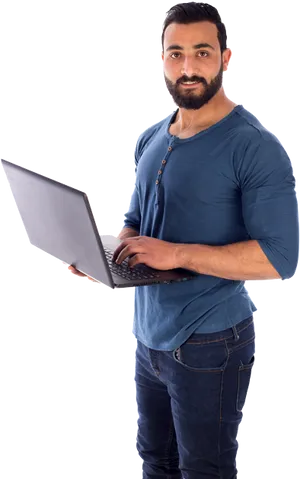 Confident Manwith Laptop PNG Image