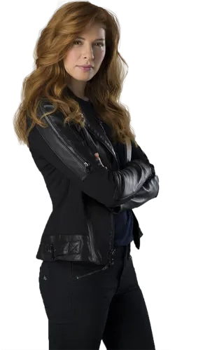 Confident Redheadin Leather Jacket PNG Image