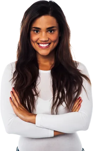 Confident Smiling Woman Crossed Arms PNG Image