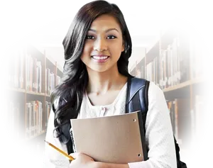 Confident Studentin Library PNG Image