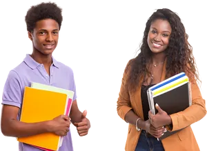 Confident Students Posing With Books PNG Image