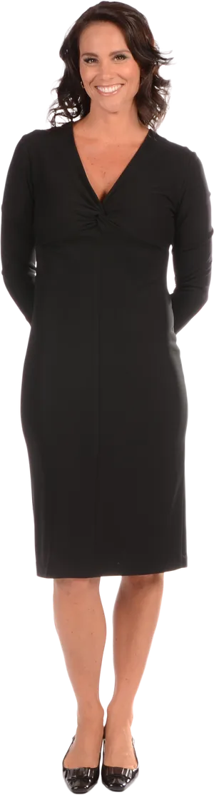 Confident Womanin Black Dress PNG Image