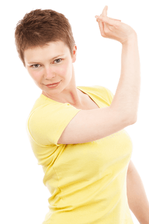 Confident Womanin Yellow Shirt PNG image with transparent background