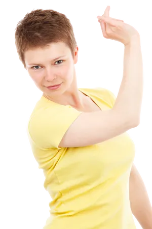 Confident Womanin Yellow Shirt PNG Image