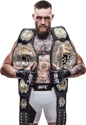 Conor Mc Gregor Dual U F C Champion Pose PNG Image