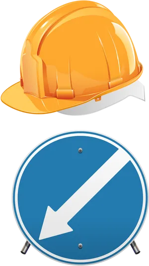 Construction Helmetand Direction Sign PNG Image