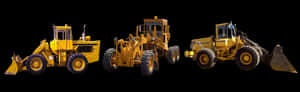 Construction Vehicles Trio Black Background PNG image with transparent background