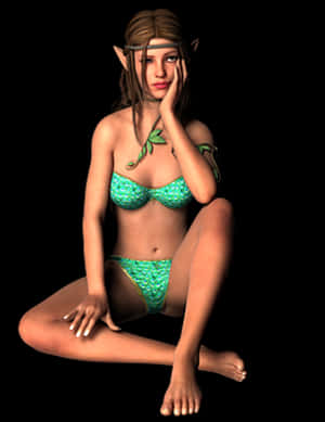Contemplative_ Elf_in_ Green_ Bikini PNG image with transparent background