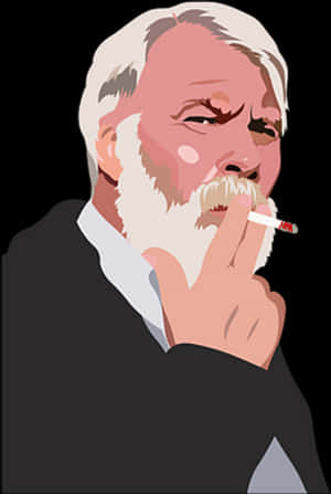 Contemplative Man Smoking PNG image with transparent background