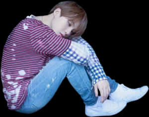 Contemplative Pose Artist B T S PNG image with transparent background