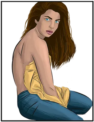 Contemplative Woman Illustration PNG Image