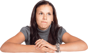 Contemplative Young Woman PNG image with transparent background
