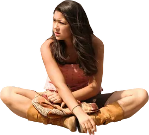 Contemplative Young Woman Sitting Cross Legged PNG Image