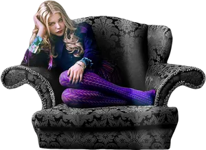 Contemplative Young Womanon Ornate Chair PNG Image