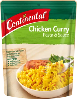 Continental Chicken Curry Pasta Packet PNG Image