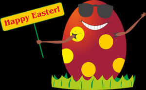 Cool Easter Egg Cartoon Character Holding Sign PNG image with transparent background