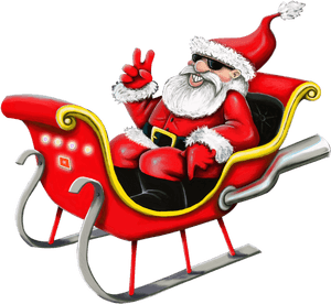 Cool Santa Claus Peace Sign Sleigh PNG with transparent background