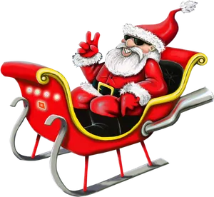 Cool Santa Claus Peace Sign Sleigh PNG Image