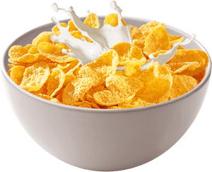 Corn Flakes Milk Splash Cereal Bowl.jpg PNG with transparent background