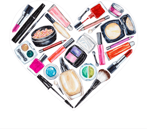 Cosmetic Collection Heart Shaped Arrangement PNG image with transparent background
