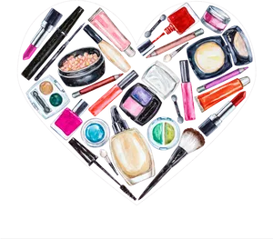 Cosmetic Collection Heart Shaped Arrangement PNG Image