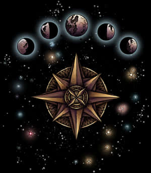Cosmic Compassand Planetary Phases PNG image with transparent background