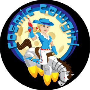 Cosmic Cowgirl Riding Rocket Horse PNG image with transparent background