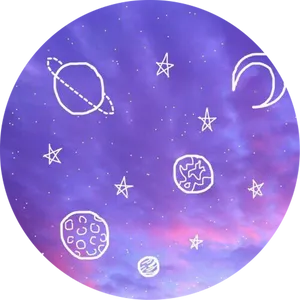 Cosmic Doodle Art Purple Background PNG Image