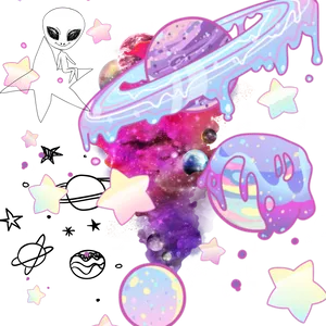 Cosmic Drip Alienand Donuts PNG Image