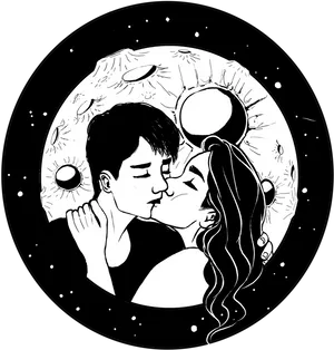 Cosmic_ Kiss_ Couple_ Moon_ Background PNG Image