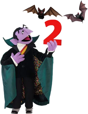 Count Von Count With Number Twoand Bats PNG Image