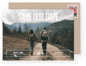 Couple Hiking Savethe Date Announcement PNG image with transparent background