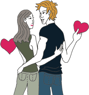 Couple Sharing Love Heart Illustration PNG image with transparent background