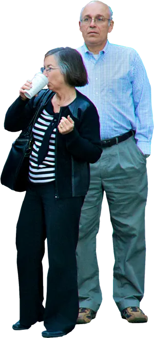 Couple Walking Drinking Coffee PNG Image