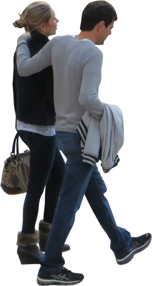 Couple Walking Together Casual Attire PNG Image