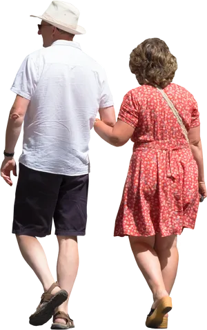 Couple Walking Together Summer Outfit PNG Image