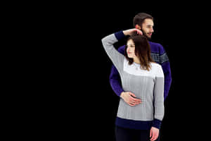Couplein Sweaters Posing PNG image with transparent background
