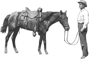 Cowboyand Horse Monochrome PNG Image