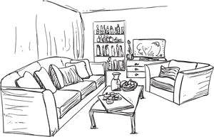 Clip Art House Sketches - Living Room Line Art, HD Png Download PNG image with transparent background
