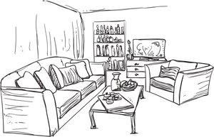 Cozy Living Room Sketch PNG Image