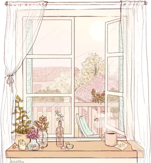 Cozy Window Sill Illustration PNG Image